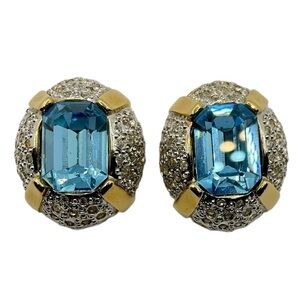 Vogue Bijoux Vintage Gold Italian Costume Jewelry Blue Gemstone Cubic Zirconia